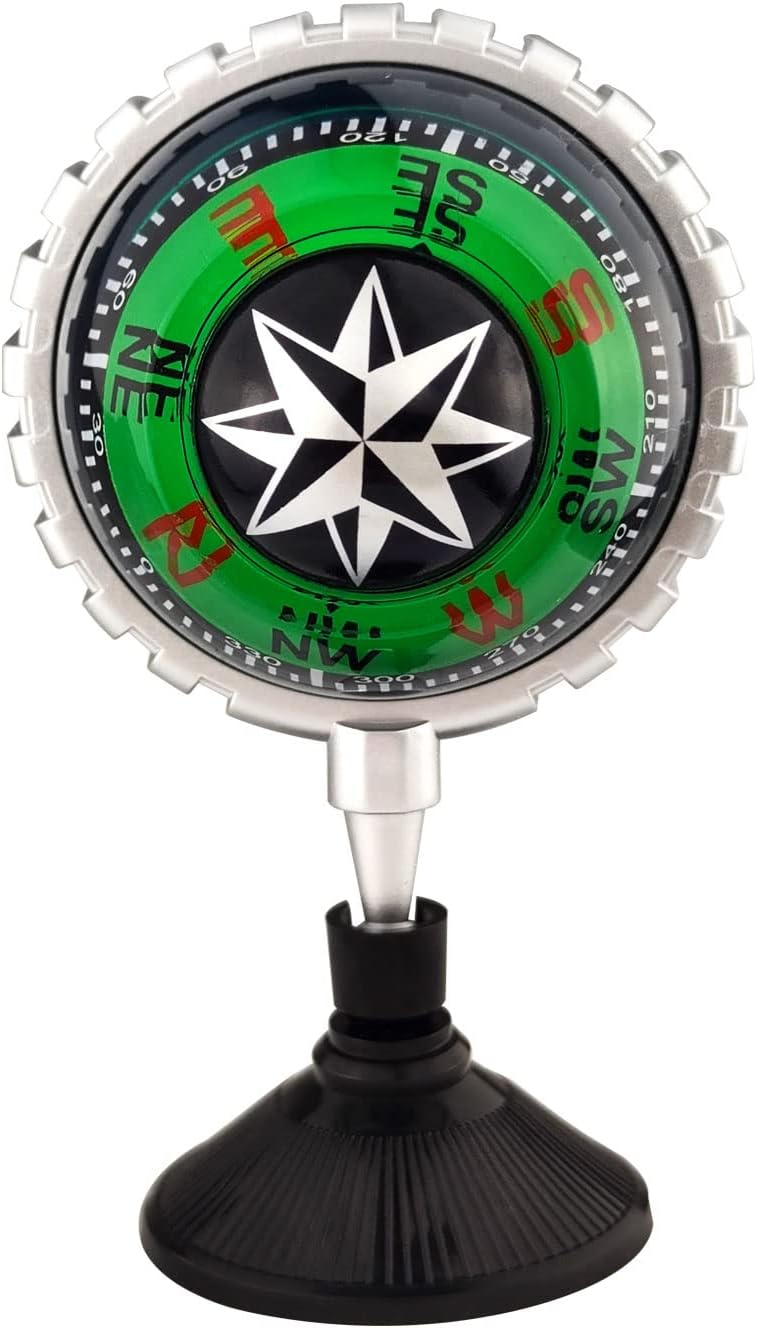 Flylin Adjustable Ball Night Vision Compass with The Bottom Suction Cup, Boat Compass Dash Mount, Adjustable Dash Car Compass for Car Marine Boat Ship - Image 1